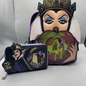 Loungefly Evil Queen Backpack and Wallet - Black, Green, Red